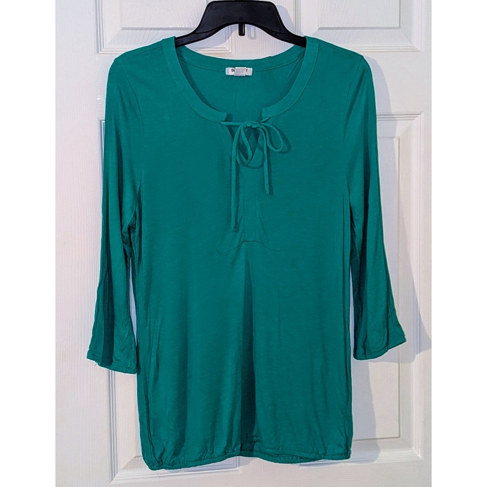 Old Navy Womens Teal Green Tie Neck 3/4 Sleeve Bubble Hem Top Small NWT